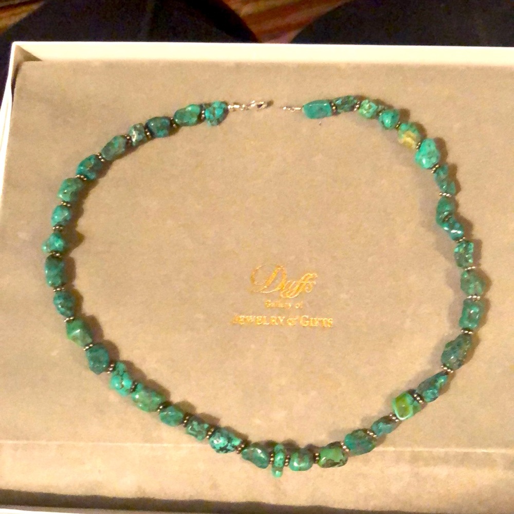 SOLD.   Turquoise and sterling 16” necklace